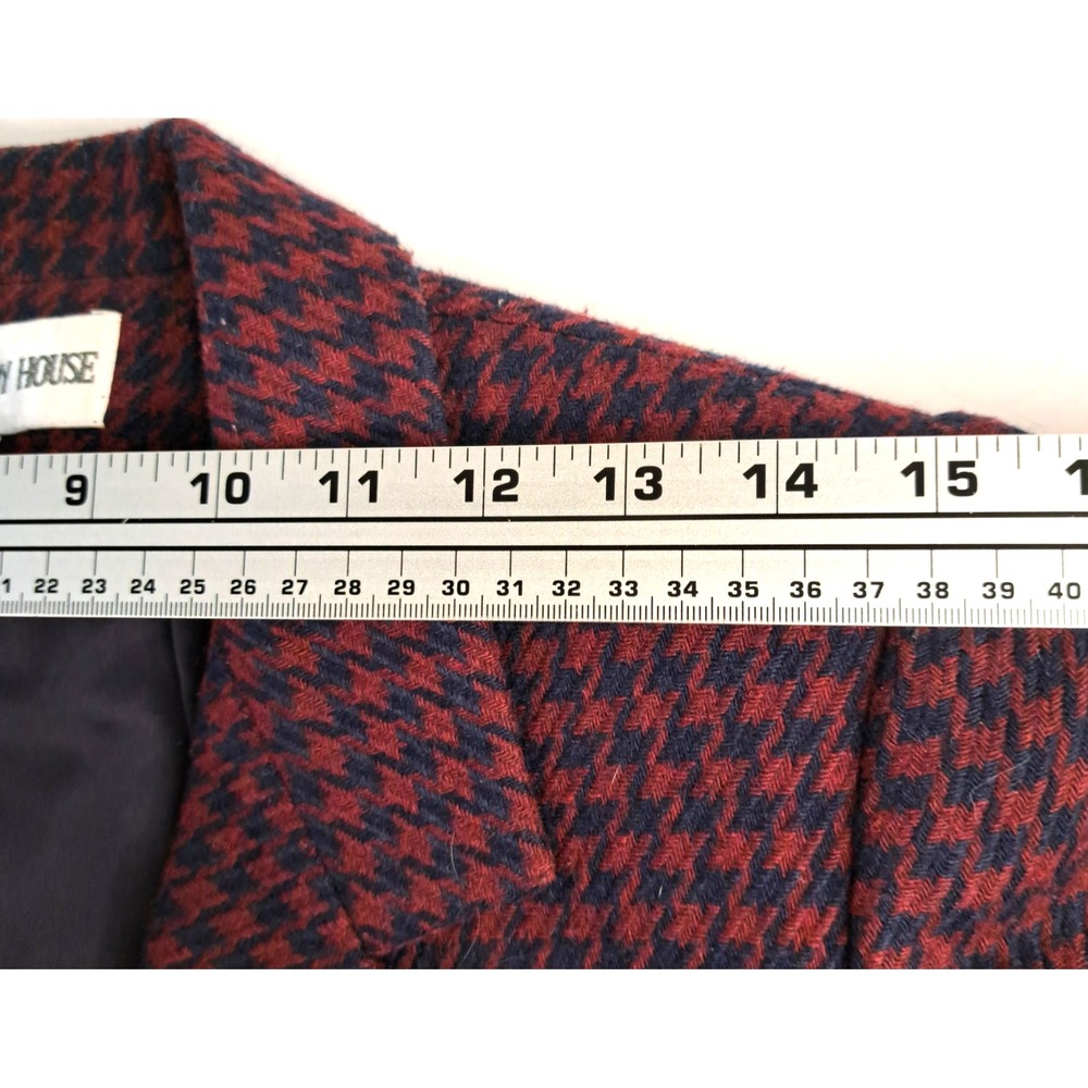 Vtg PEABODY HOUSE Women's 5/6 Houndstooth Blazer Jacket Burgundy Navy Academia - Picture 8 of 11